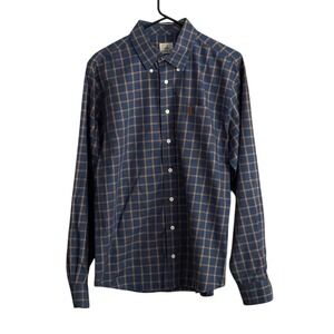 Johnnie O Hangin Out Men Shirt Med Long Sleeve Orange Blue Check Button Down